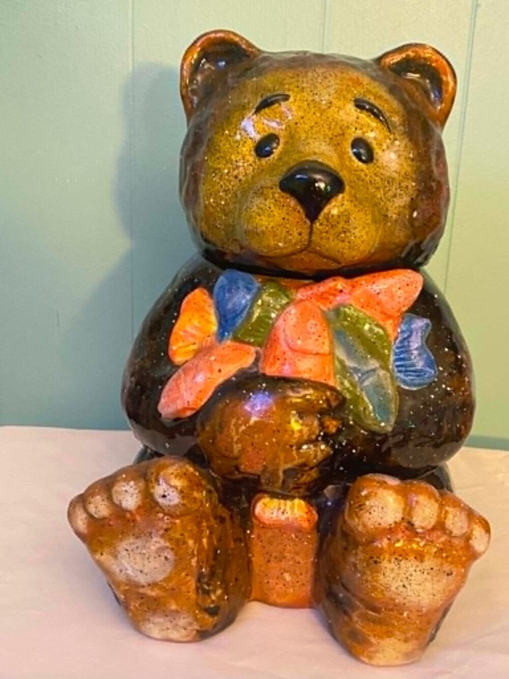 Julie Ueland Enesco Bear Cookie Jar Patchwork Scarf Ceramic 2002